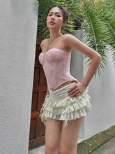 BXOXO Sweet Ruched Elegant 2 Piece Set Women Summer Trend Jacquard Strapless Tops+Tierred Skirts Sweet Girl Fashion Outfits